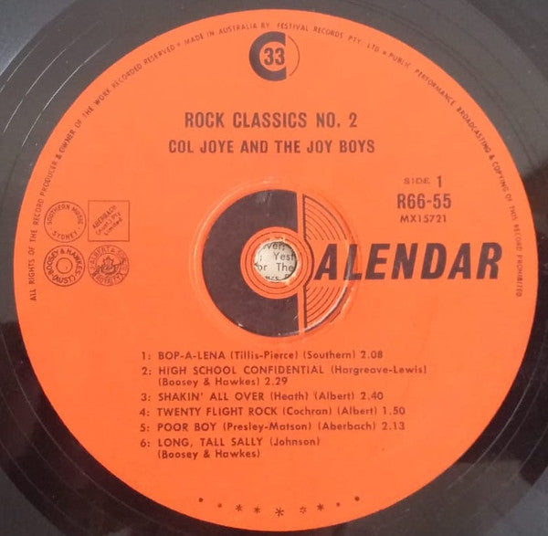 Col Joye & The Joy Boys* : Rock Classics No. 2 (LP, Album, Mono, RE)